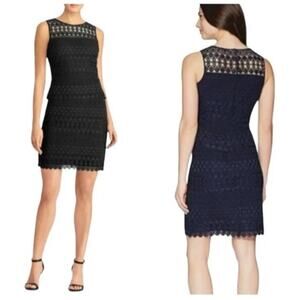 Lauren Ralph Lauren Women's Sheer-Yoke Lace Dress‎ Sz 6 New Navy Wedding Guest